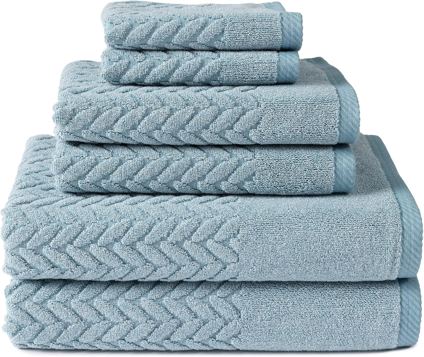 Texere 100% Organic Cotton Jacquard 650 GSM Premium Bath Towel Sets - Extra Absorbent Quick Dry and Plush, 2 Large Bath Towels, 2 Hand Towels, 2 Washcloths (Cable, Smoke Blue, 6 Piece)
