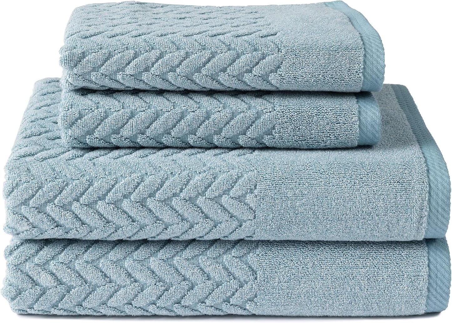 Texere 100% Organic Cotton Jacquard 650 GSM Premium Bath Towel Sets - Extra Absorbent Quick Dry and Plush (Cable, Smoke Blue, 2 Bath & 2 Hand Towels)