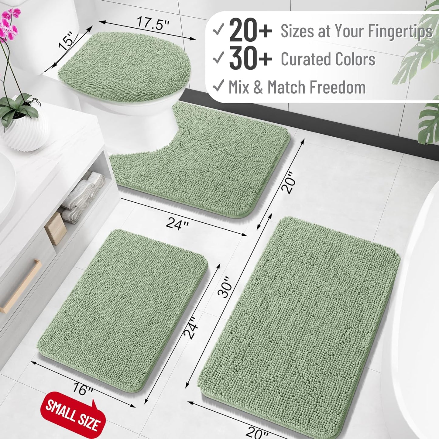 OLANLY Bathroom Rugs 24x16, Extra Soft Absorbent Chenille Bath Rugs, Rubber Backing Quick Dry, Machine Washable Bath Mats for Bathroom Floor, Tub and Shower, Home Decor Accessories, Sage Green