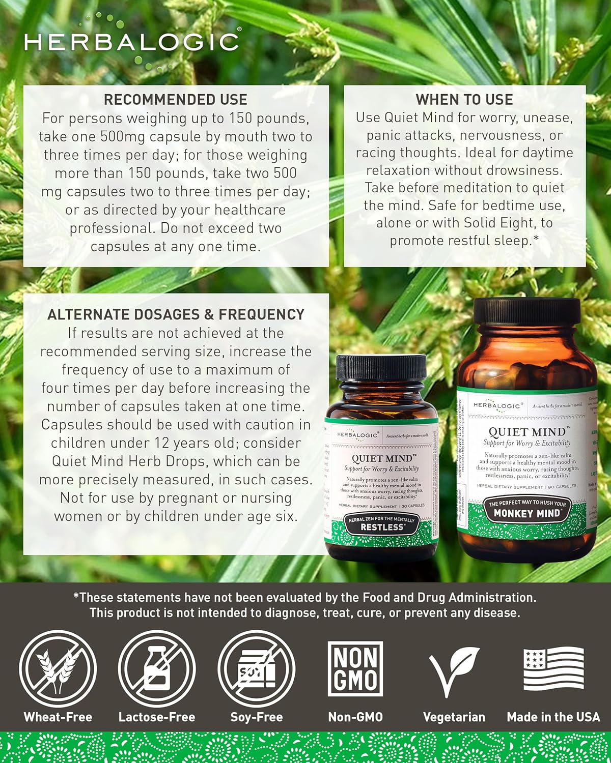 Quiet Mind Herb Capsules - Non-Sedating, Promotes a Feeling of Zen-Like Calm - Eases Worry - Based on The Traditional Chinese Formula GUI Pi Tang - 90 Cap Count