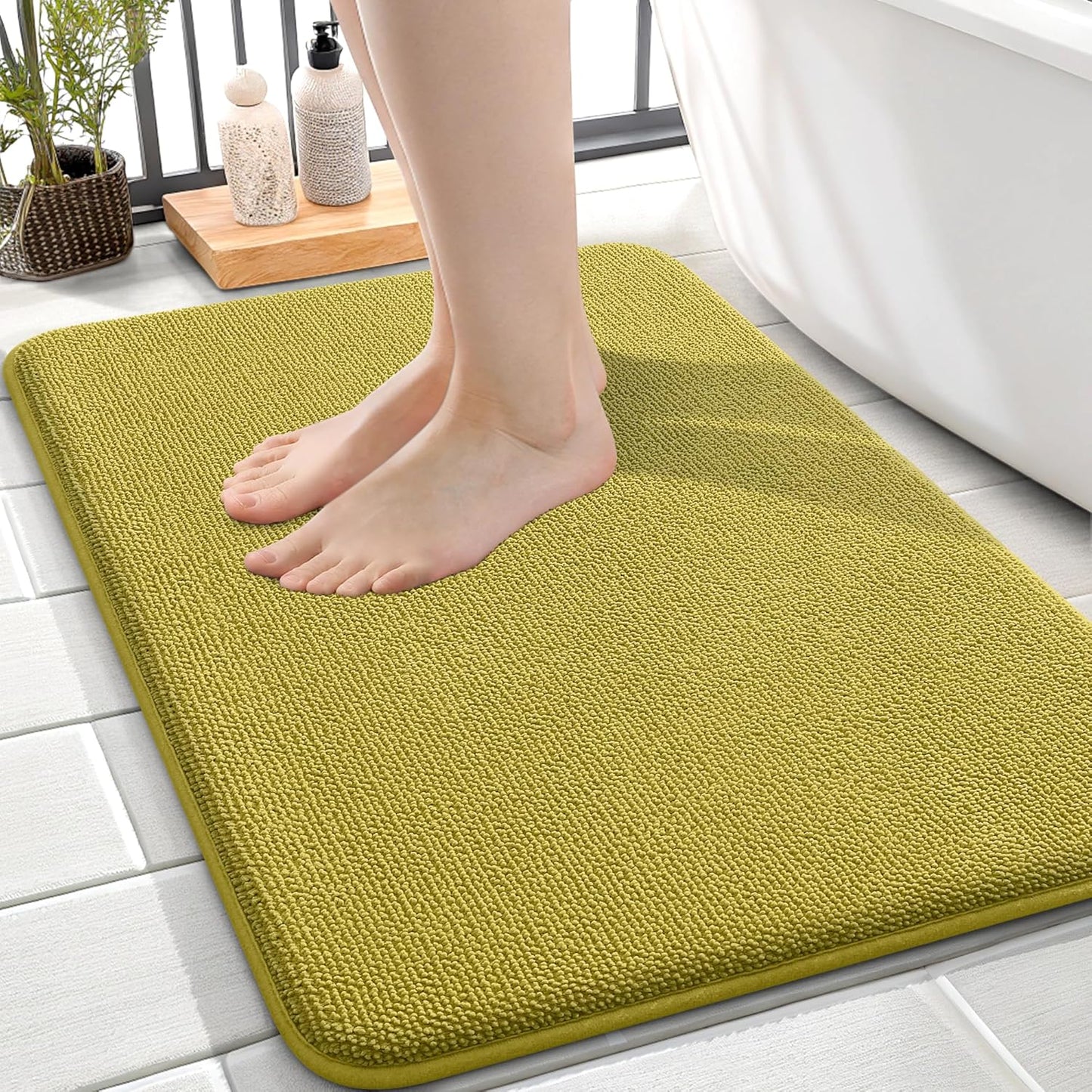 OLANLY Thick Memory Foam Bath Mat Rug 24x16, Extra Soft Absorbent Bathroom Rug, Quick Dry Bath Mat, Non-Slip, Machine Washable Carpet for Bathroom, Tub and Shower, Home Decor Accessories, Deep Mustard