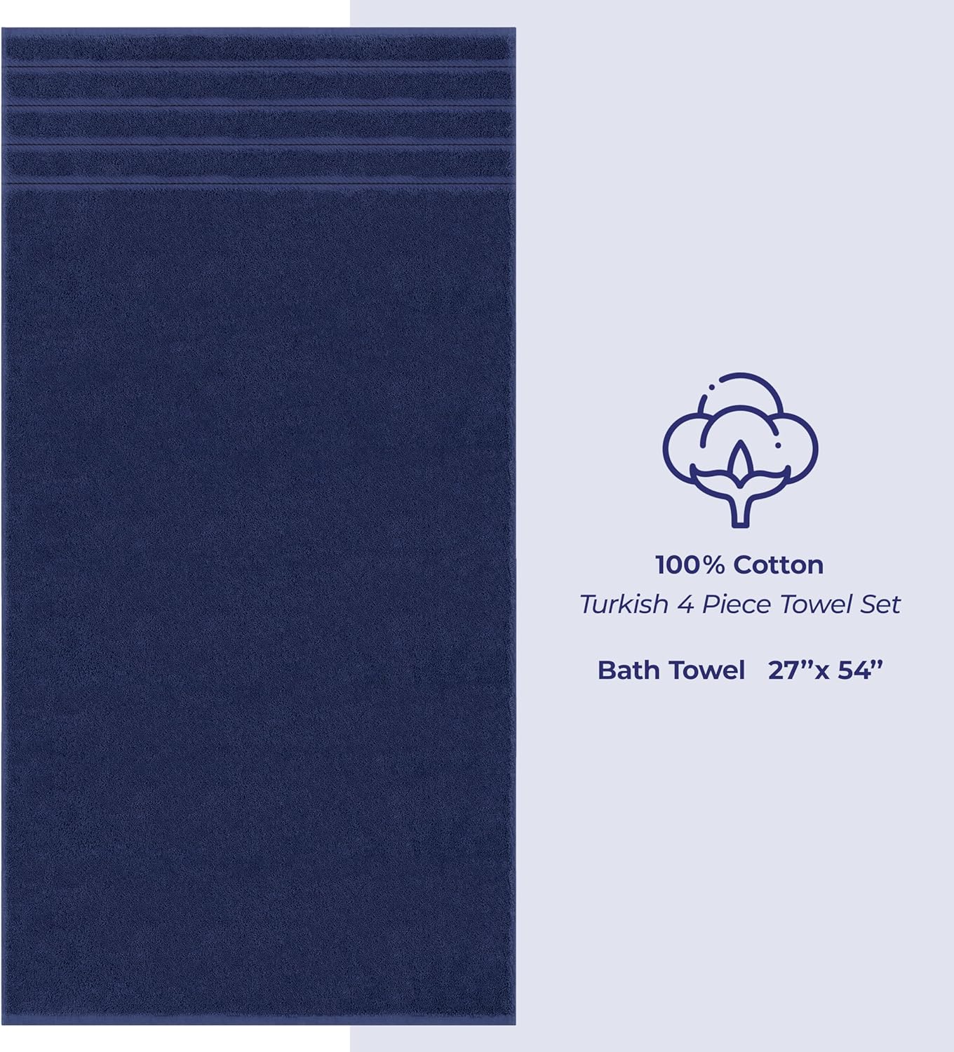 American Soft Linen Luxury 4 Piece Bath Towel Set, 600 GSM 100% Cotton Turkish Bath Towels for Bathroom, 27x54 in Extra Large Bathroom Shower Towels, Navy Blue
