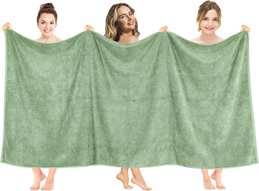 American Soft Linen Oversized Bath Sheet 40x80 Extra Large for Bathroom, 600 GSM 100% Cotton Turkish Jumbo Bathsheet Towels for Adults, Sage Green