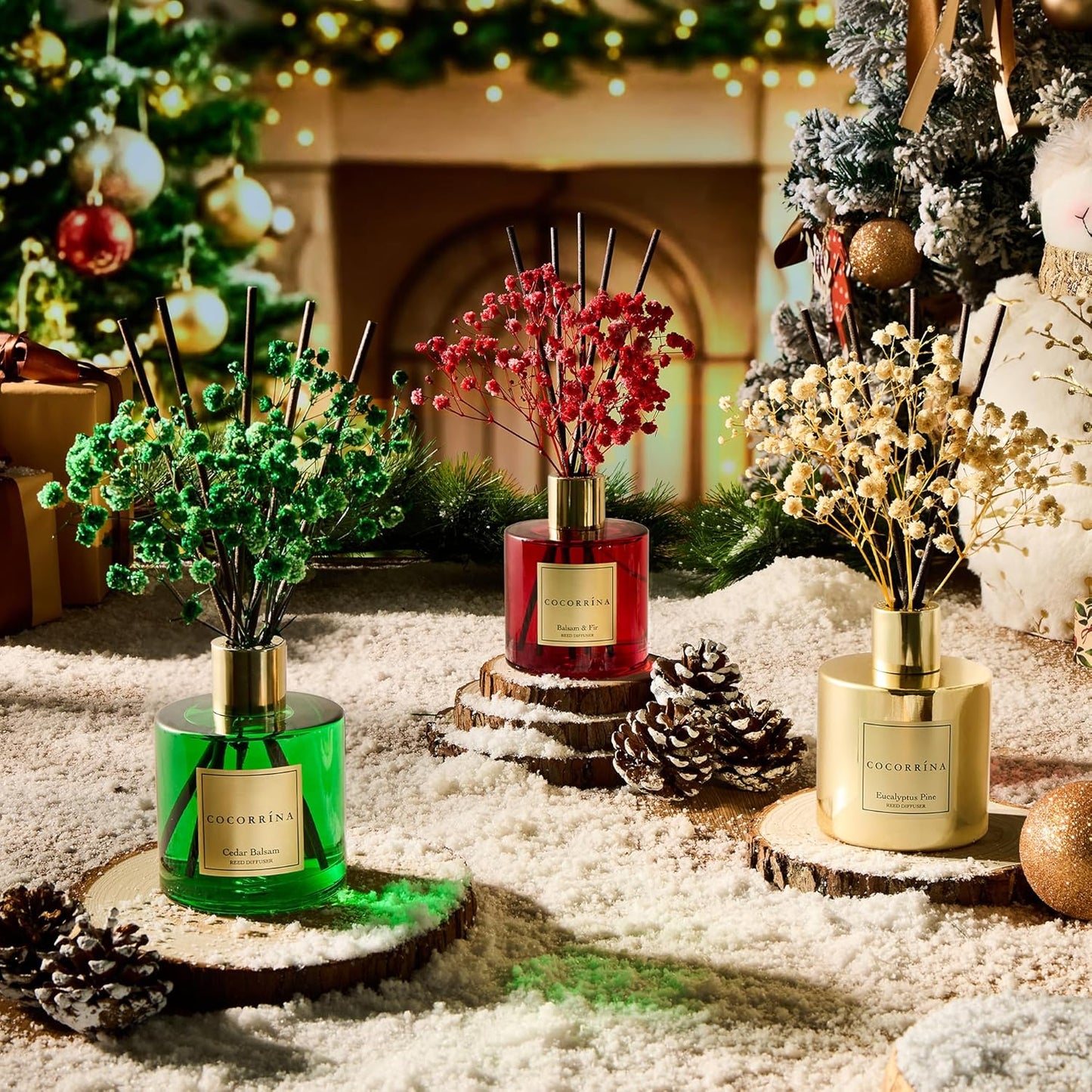 COCORRÍNA Reed Diffuser - Balsam & Fir 6.7 Fl.oz Diffuser with 8 Sticks Home Fragrance Christmas Reed Diffuser for Bathroom Shelf Decor Home Decor