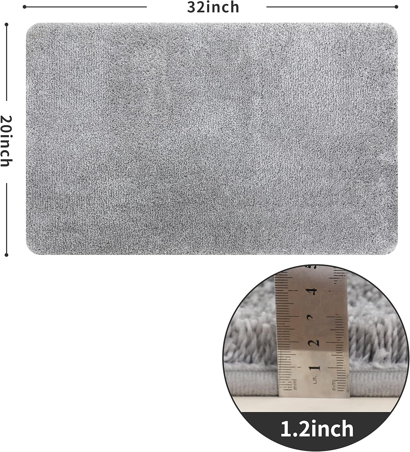 COSY HOMEER Bath Rugs for Bathroom Extra Thick - Anti-Slip Bath Mats Soft Plush Yarn Shaggy 100% Strong Mirco Polyeste Mat Living Room Bedroom Mat Floor Water Absorbent(Grey,20x32 - Inches)