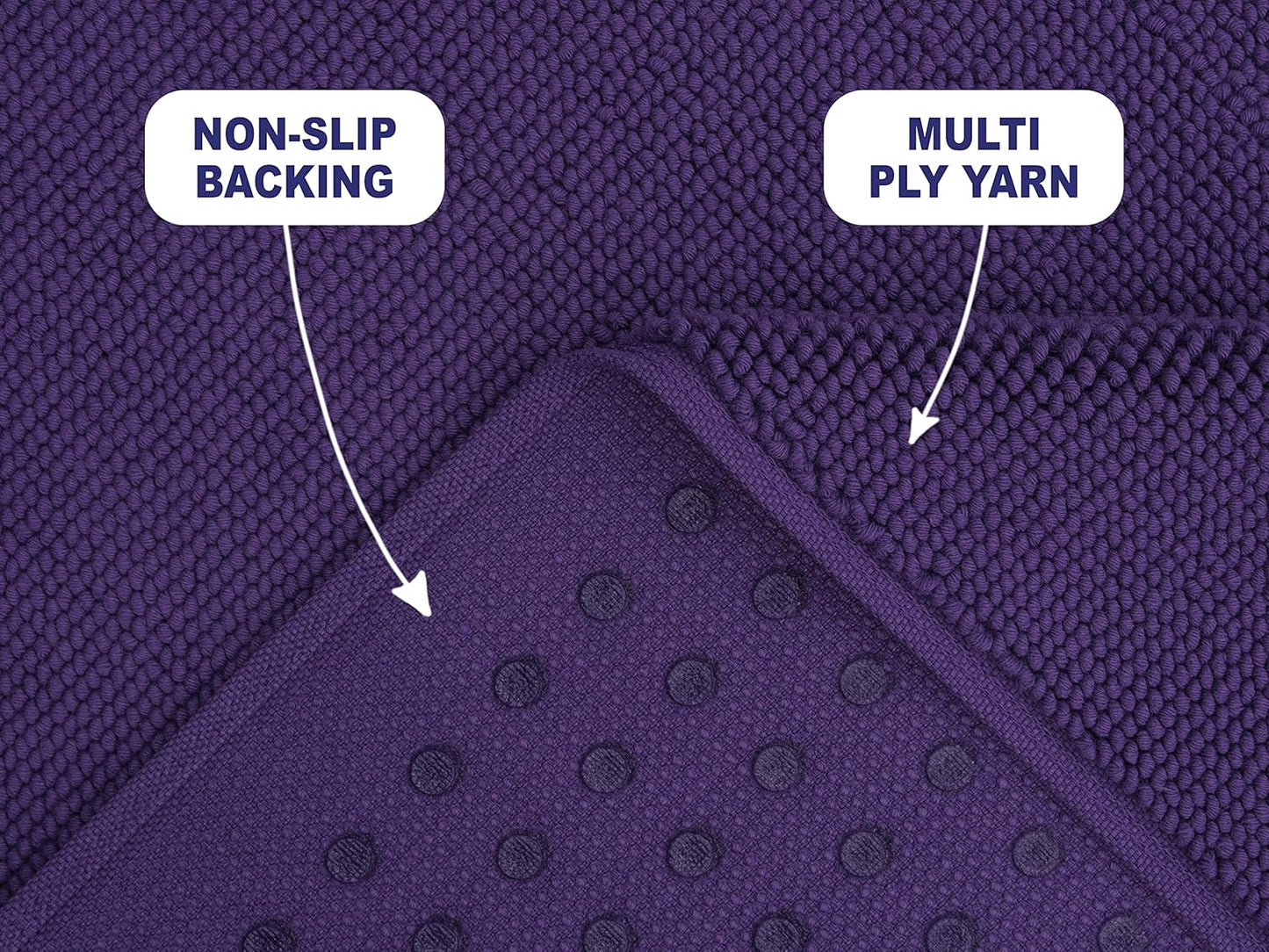 American Soft Linen Bath Rug, 17 in 24 in 100% Cotton Bath Mats Rugs for Bathroom, Slip Reducer Washable Shaggy Form Area Rugs, Purple Bath Rug