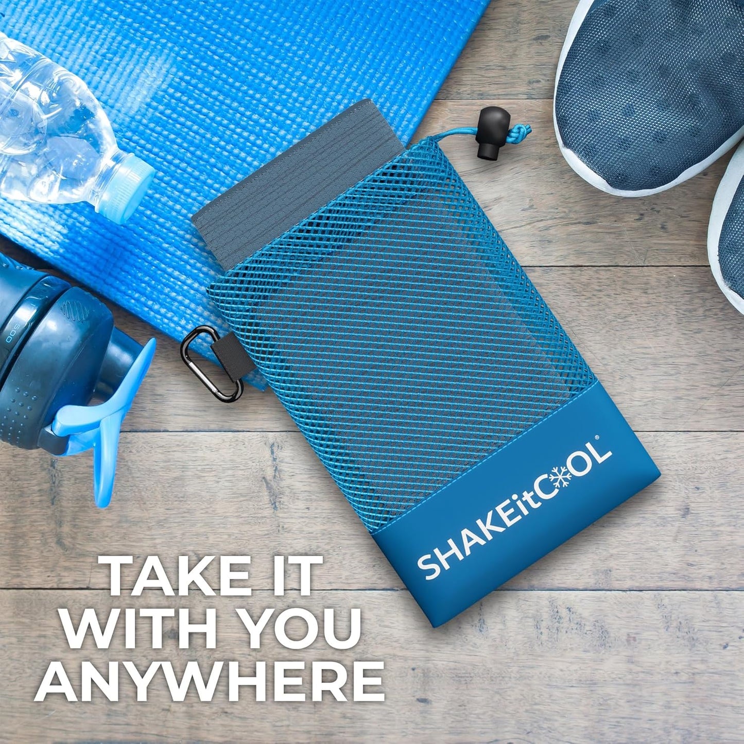 SHAKEitCOOL Extended Size Cooling Towel – Be Cool in Style - Heat Relief, Soft, Lightweight, Sun Protection, Easy Clean - Perfect for Biking, Hiking, Running, Yoga, Golf, Gardening - Steel Wave M