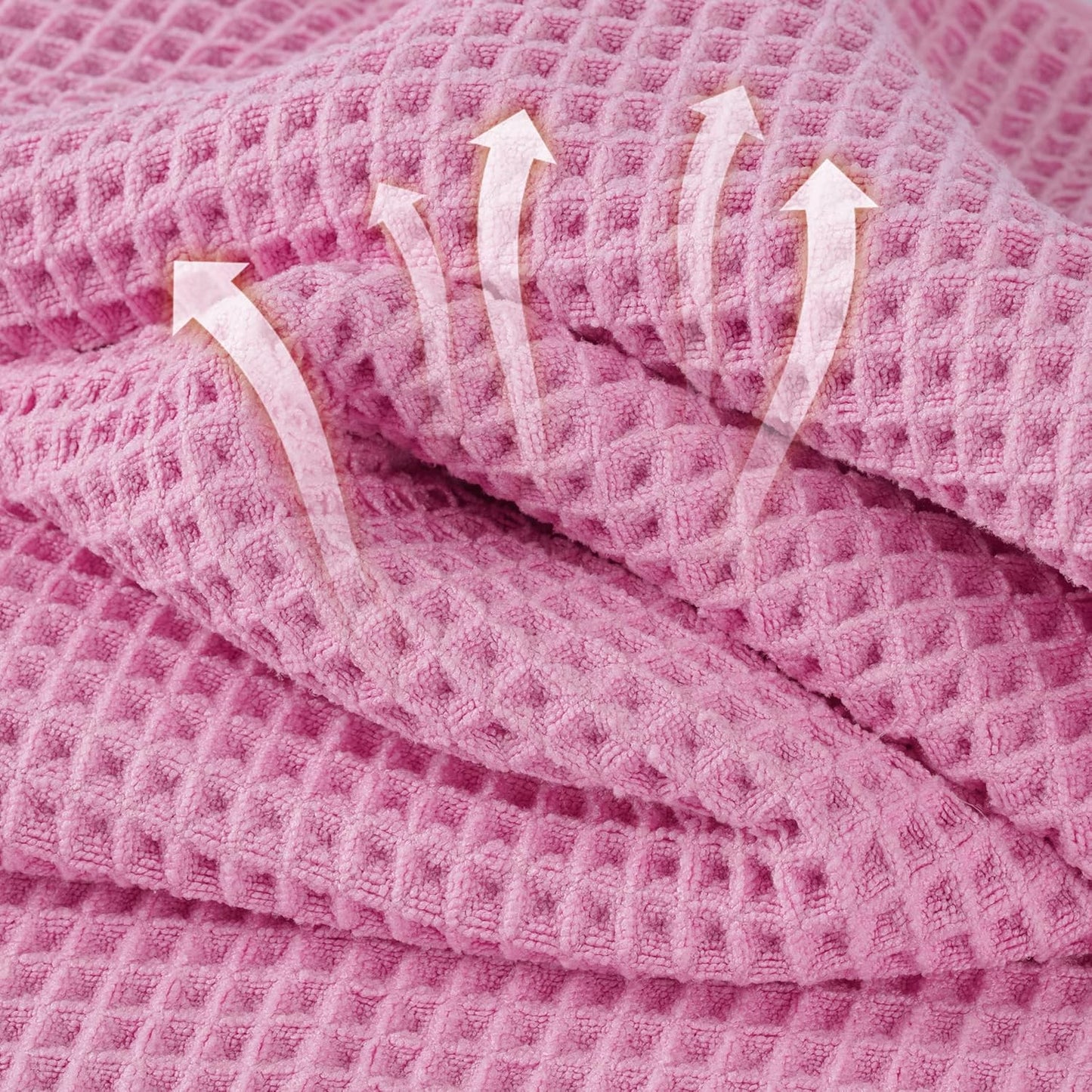 New Microfiber Waffle Bath Towels, 2 Pieces, Oversized, Soft, Absorbent, Fast Drying, Lint Free (Pink)