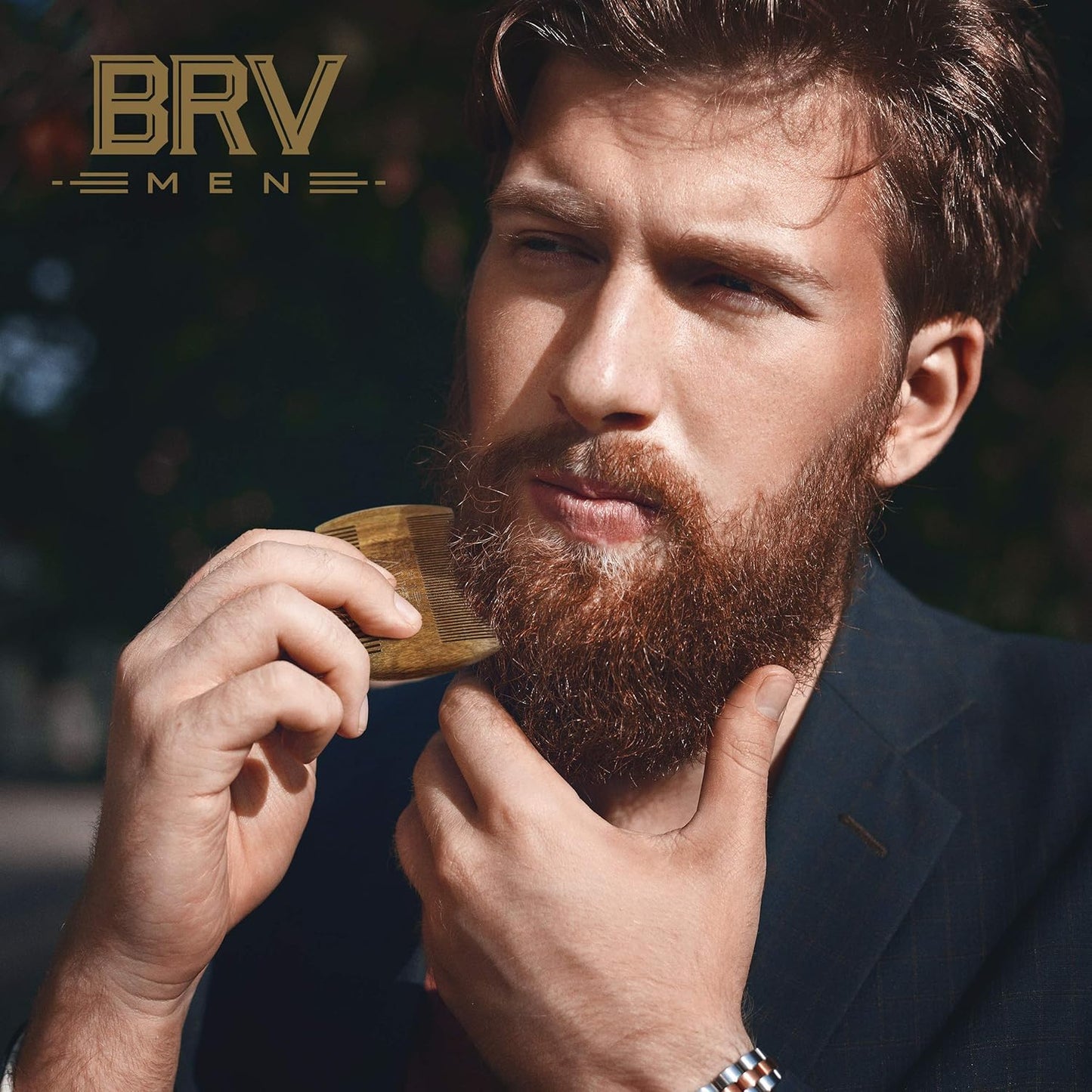 BRV MEN Beard & Mustache Comb, 100% Natural Green Sandalwood, Pocket Beard Comb with Carry Case, Wooden Beard Comb for Men For All Types and Styles of Hair & Beard