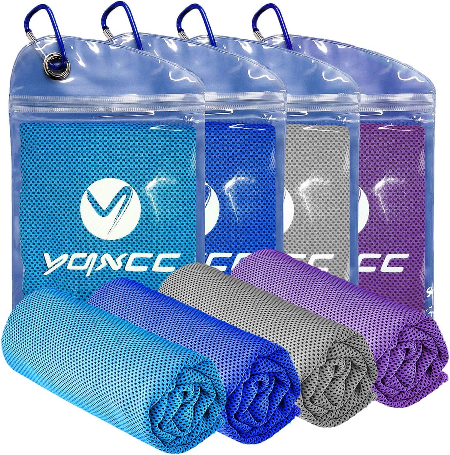 YQXCC 4 Pack Cooling Towels | 40"x12" | Cool for Neck and Face | Microfiber Soft Breathable Chilly | for Yoga, Sport, Golf, Gym, Camping, Running & More Activities