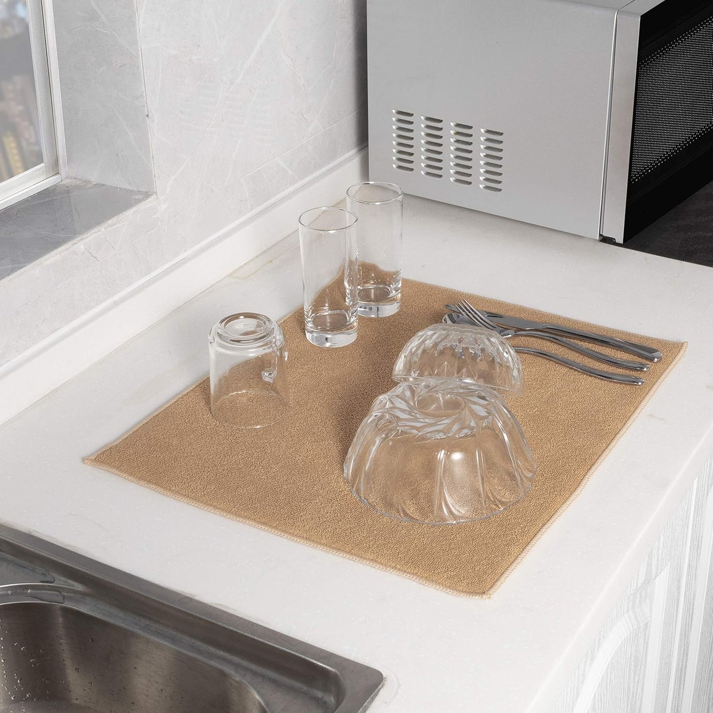 Absorbent, Reversible Microfiber Dish Drying Mat for Kitchen, 18 Inch x 24 Inch