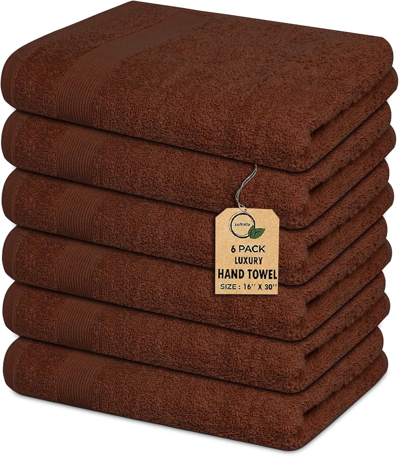 Premium Hand Towels Pack of 6 (16" x 30”) 100% Combed Ring Spun Cotton | Highly Absorbent Hand Towels Set | Ultra Soft for Home, Gym & Spa (Dark Brown)