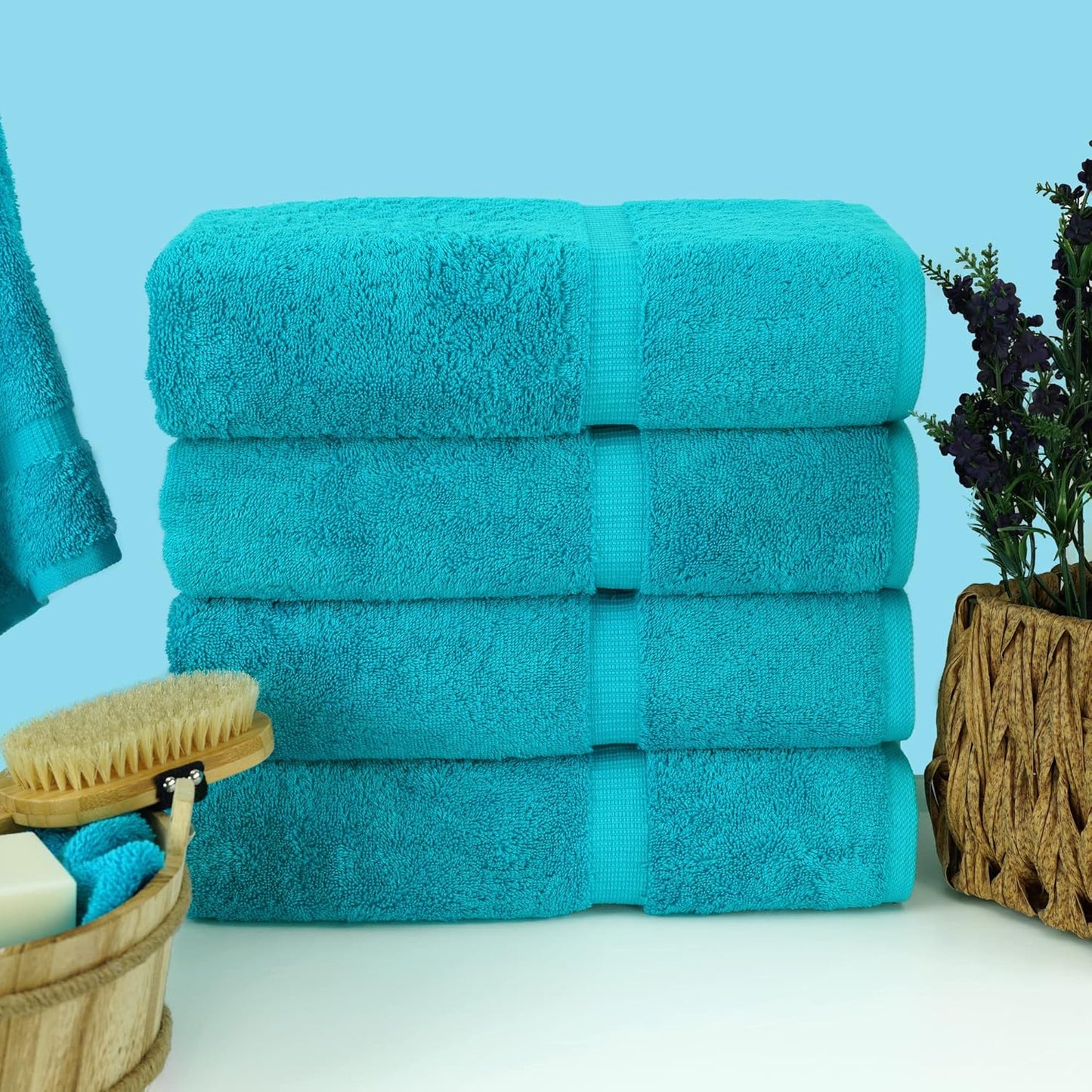 Chakir Turkish Linens | Hotel & Spa Quality 100% Cotton Premium Turkish Towels | Soft & Absorbent (4-Piece Bath Towels, Aqua)