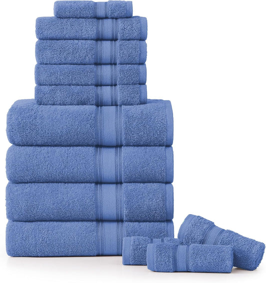 LANE LINEN Luxury Bath Towels Set - 12 Piece Set, 100% Cotton Bathroom Towels, Zero Twist, Quick Dry Shower Towel, Absorbent Bath Towel, 4 Bath Towels, 4 Hand Towels, 4 Wash Cloths - Cerulean Blue