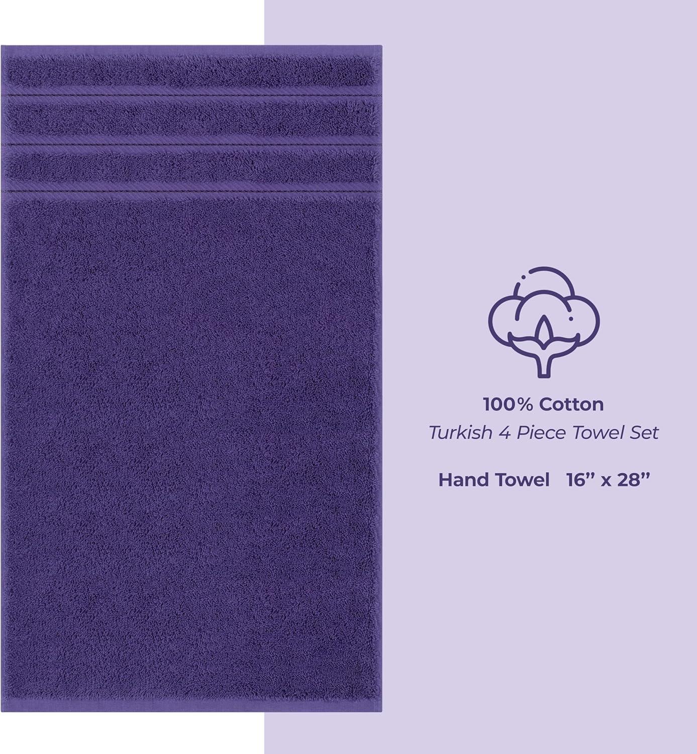 American Soft Linen Luxury Hand Towels for Bathroom, 600 GSM 100% Cotton Turkish 4 Piece Hand Towel Set, 600 GSM Hand Face Towels for Kitchen, Purple Hand Towels