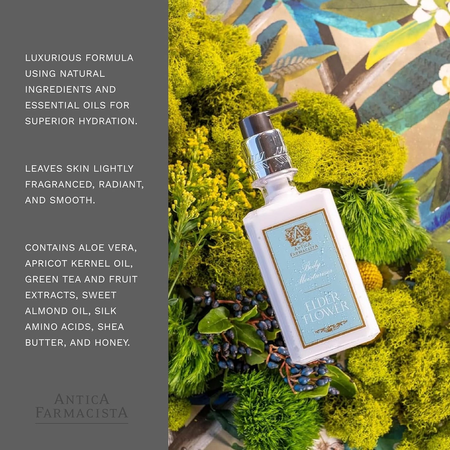 Antica Farmacista Body Moisturizer - Moisturizing Scented Lotion - Premium Body Moisturizer - Luxury Gift for Women & Men - Hand & Skin Hydration - Elderflower, 10 Fl Oz