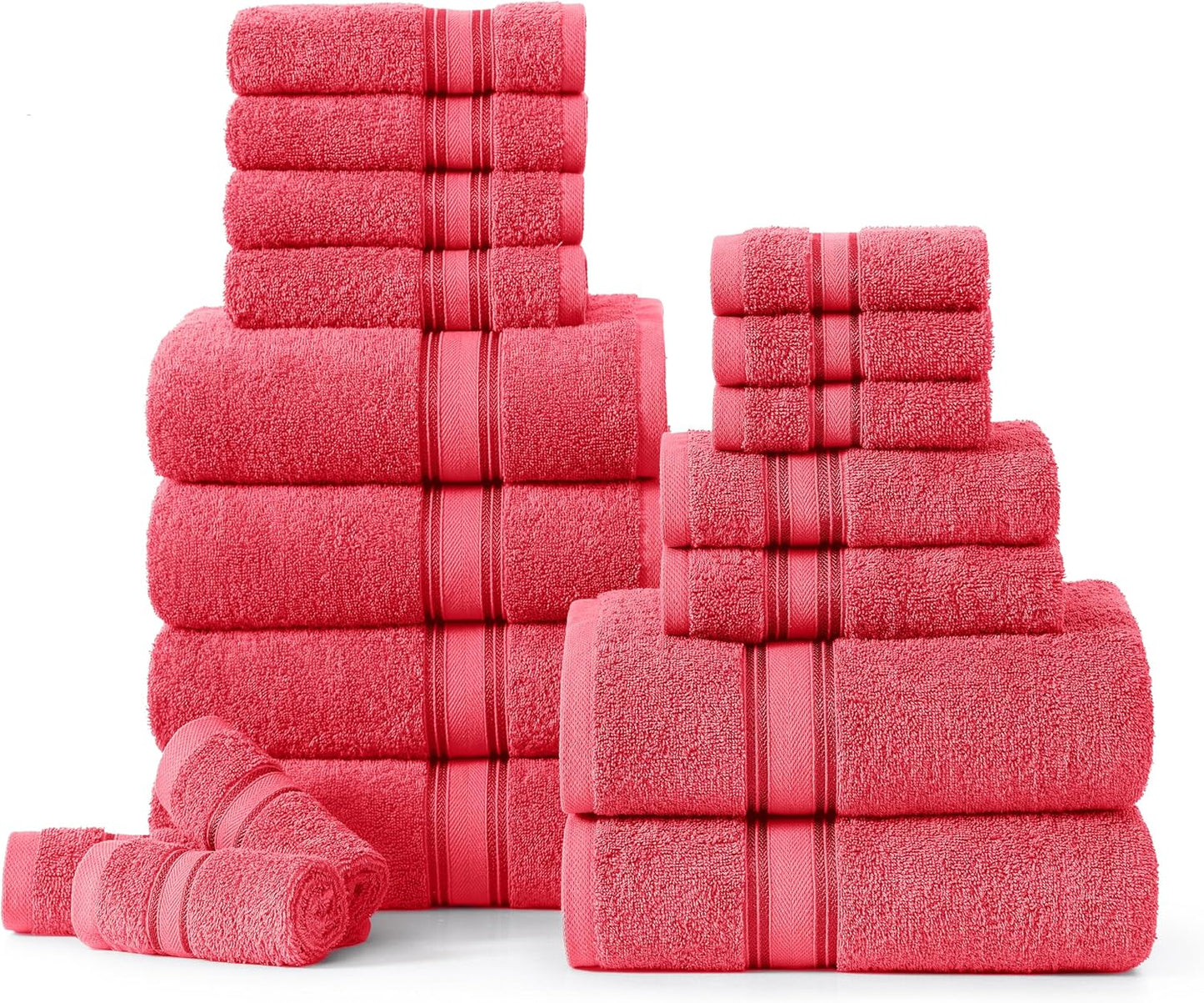 LANE LINEN 100% Mercerized Cotton Luxury Bathroom Towel Set - 18 Pcs - Super Soft, Fluffy & Highly Absorbent - 6 Bath Towels, 6 Washcloths, 6 Hand Towels - Pre Shrunk, Pet Friendly - Honeysuckle