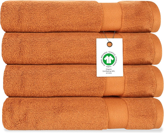 Delara Organic Cotton Luxuriously Plush Bath Sheet Pack of 4 | GOTS & OEKO-TEX Certified | Premium Hotel Quality Towels | Feather Touch Technology|650 GSM Long Staple|Soft, Quick Dry & Ultra-Absorbent