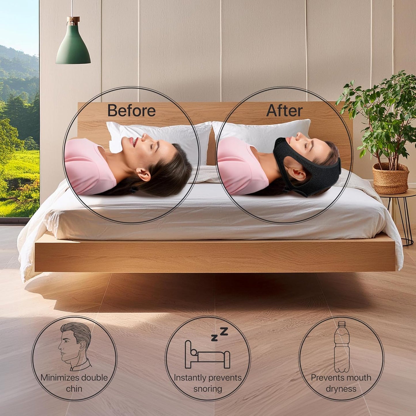 Chin Strap for CPAP Users | Comfortable Mouth Support to Encourage Closed Mouth Positioning Nasal Breathing for Men and Women Who Breathe Through The Mouth During Sleep by PIDOTI (Black, S-M)