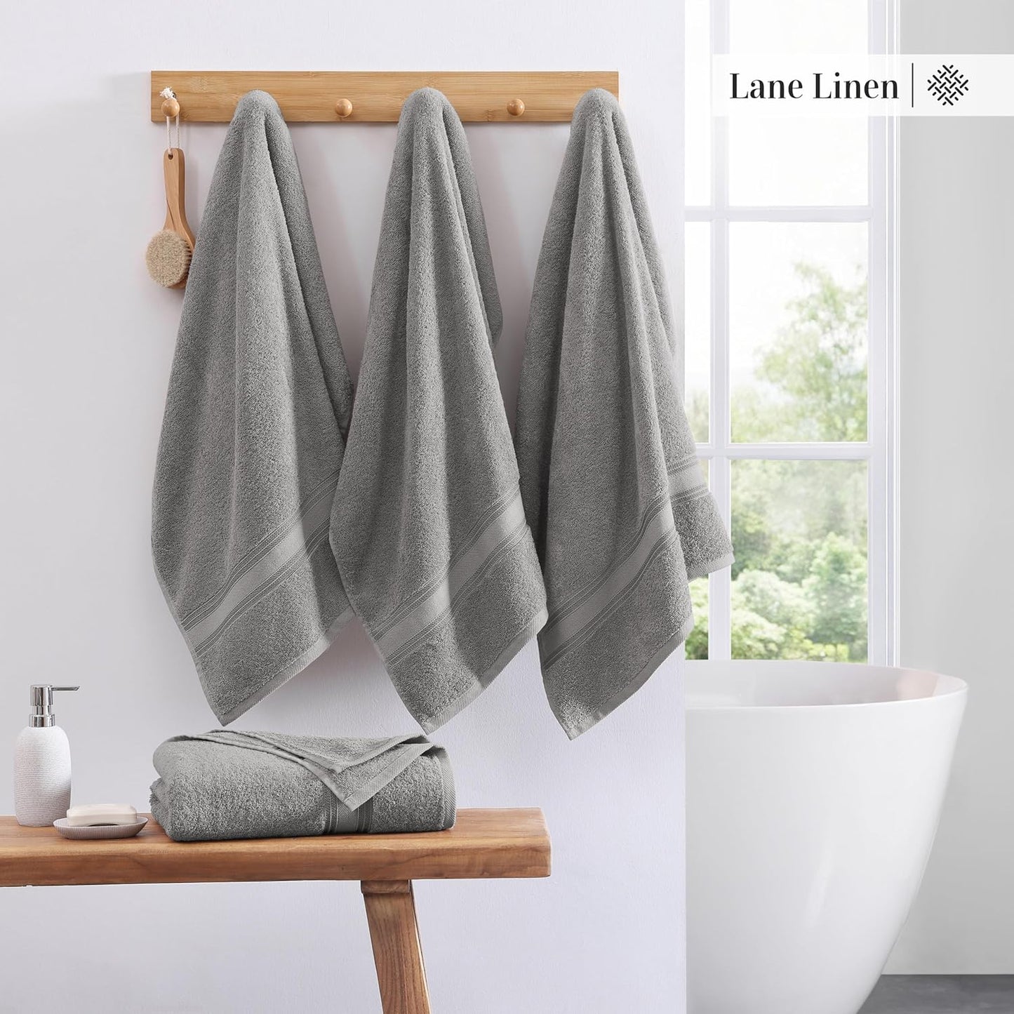 Lane Linen 100% Cotton Bath Sheets Set of 4 (35"x66") - Zero Twist Cotton Extra Large Bath Towels Sets - Quick Dry, Soft & Absorbent Oversized Grey Towels Set - Pre Shrunk, Fade Resistant - Space Grey