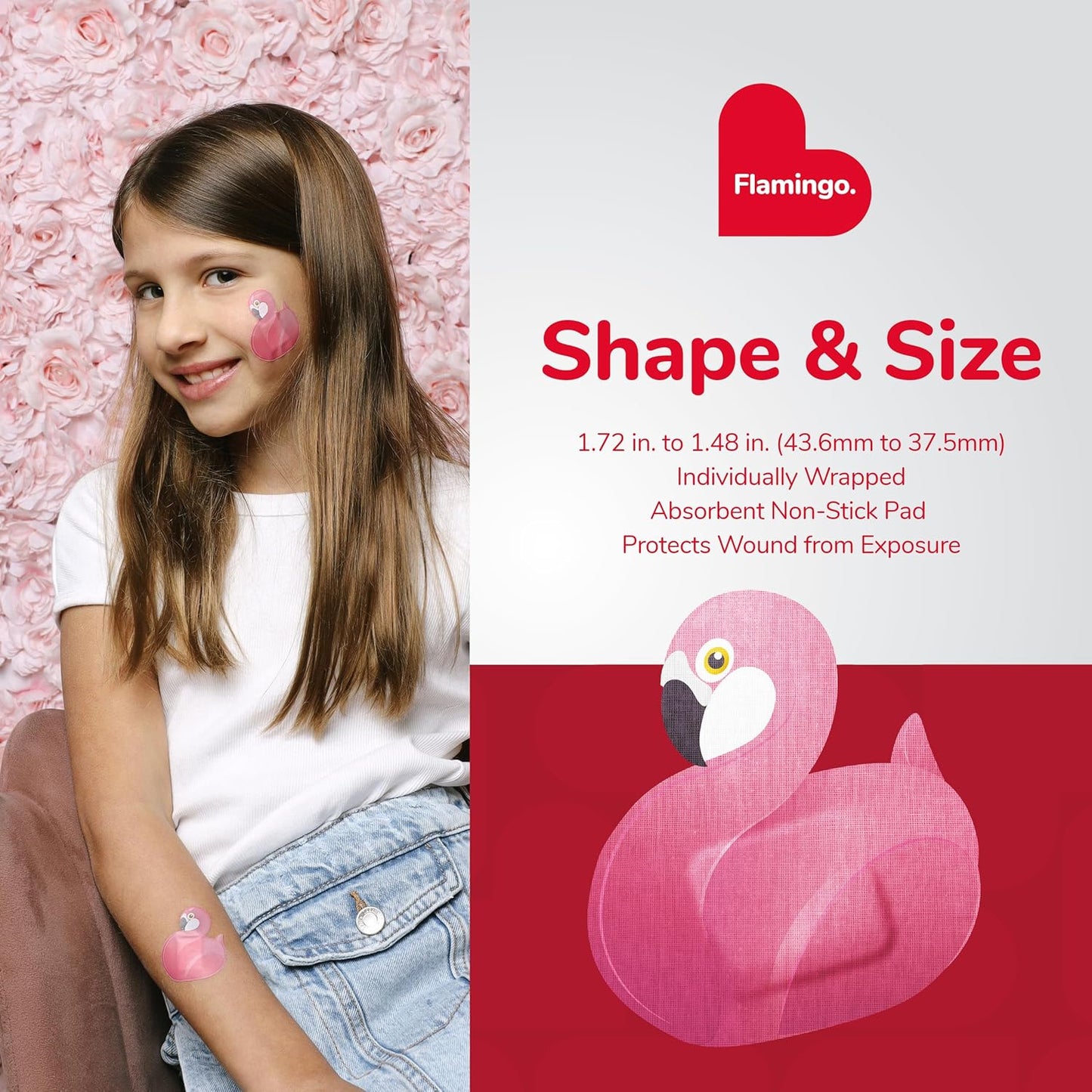 BioSwiss Kids Bandages, Flamingo Shaped Self Adhesive Bandage Set, Latex Free, Sterile Wound Care, 50 Count