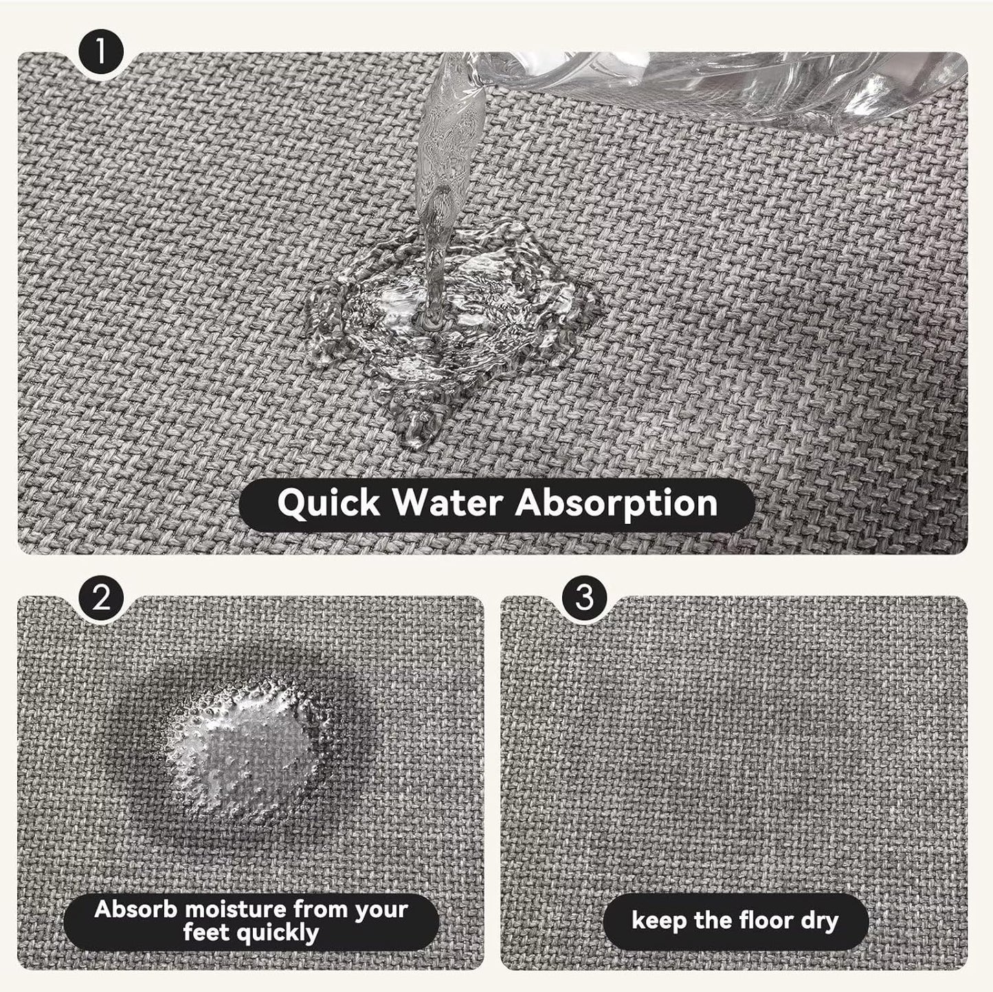 Braided Bathroom Runner Rugs Bath Mat Non Slip Washable, Rubber Backing Super Absorbent Ultra Thin Quick Dry Bath Rug Bathroom Floor Mat, Ideal for Hallway Bedroom Laundry Room, Gray 16"x47"