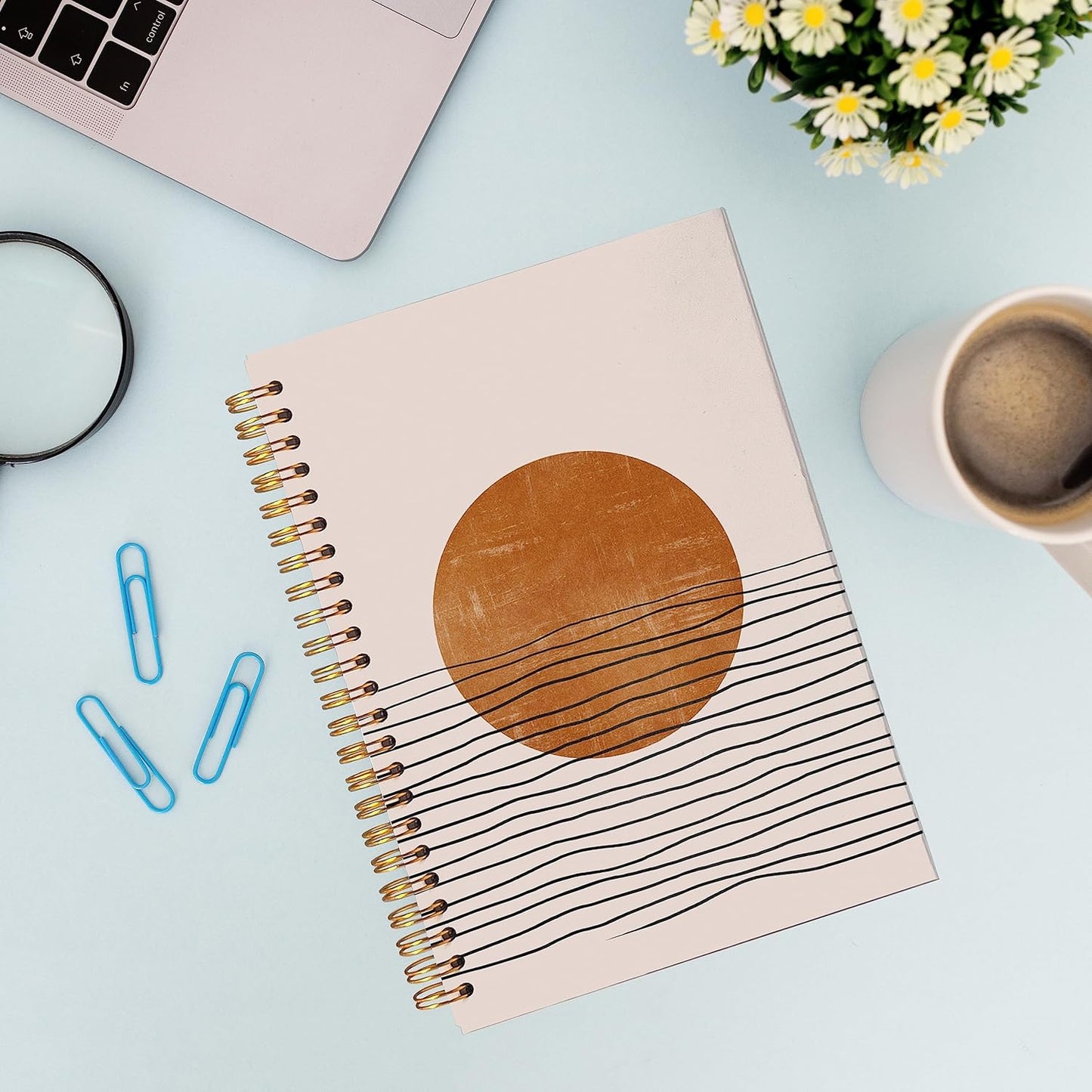 VNWEK Abstract Boho Terracotta Sun Sunset Ocean Wave Spiral Notebook Journal 5.5 x 8.3 inches,Boho Lined Hardcover Spiral Notebook,Boho Gifts for Women Teen Girls Teens