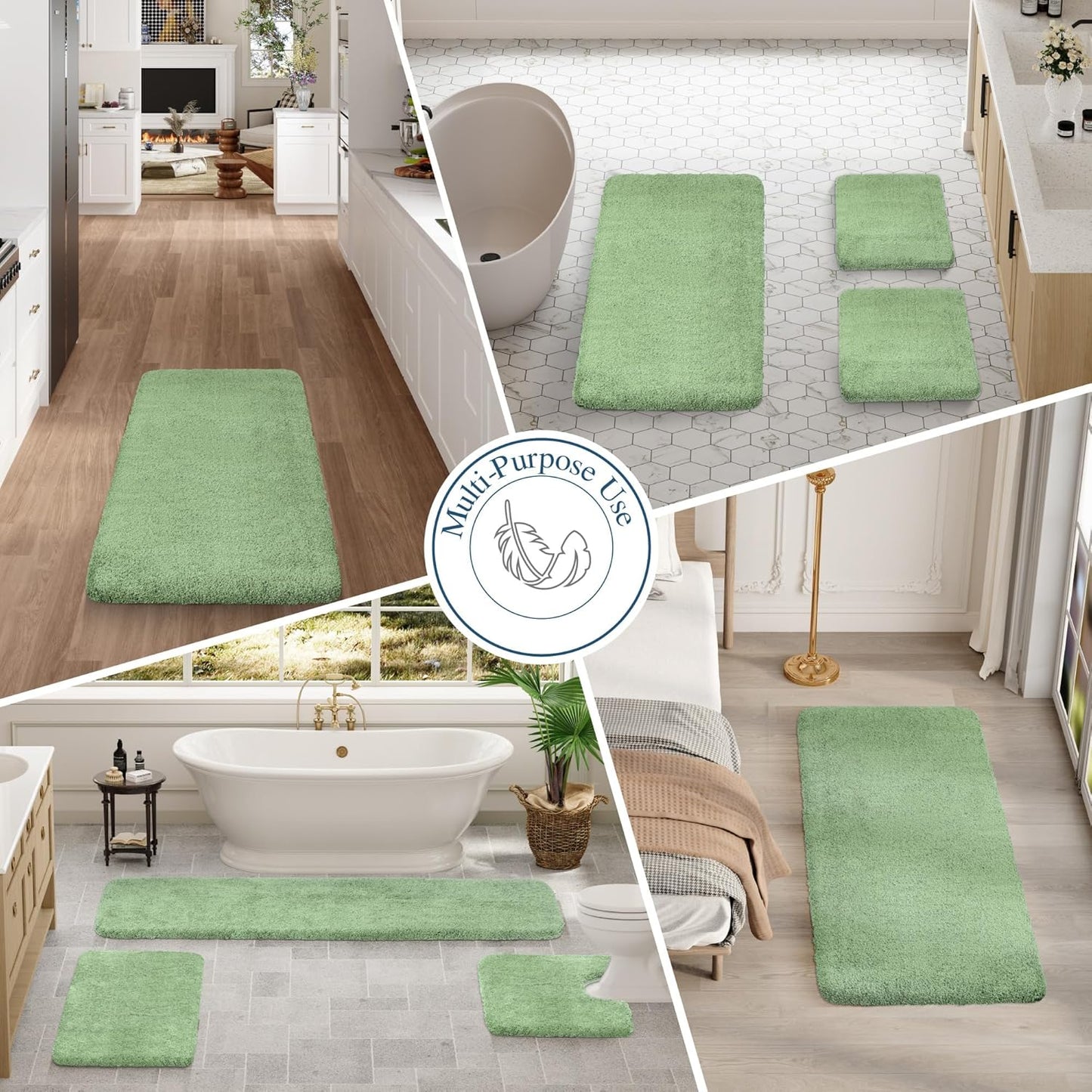 Walensee Large Bathroom Rug (24 x 48, Sage Green) Extra Soft and Absorbent Shaggy Bath Mat Machine Washable Microfiber Non Slip Luxury Floor Mat