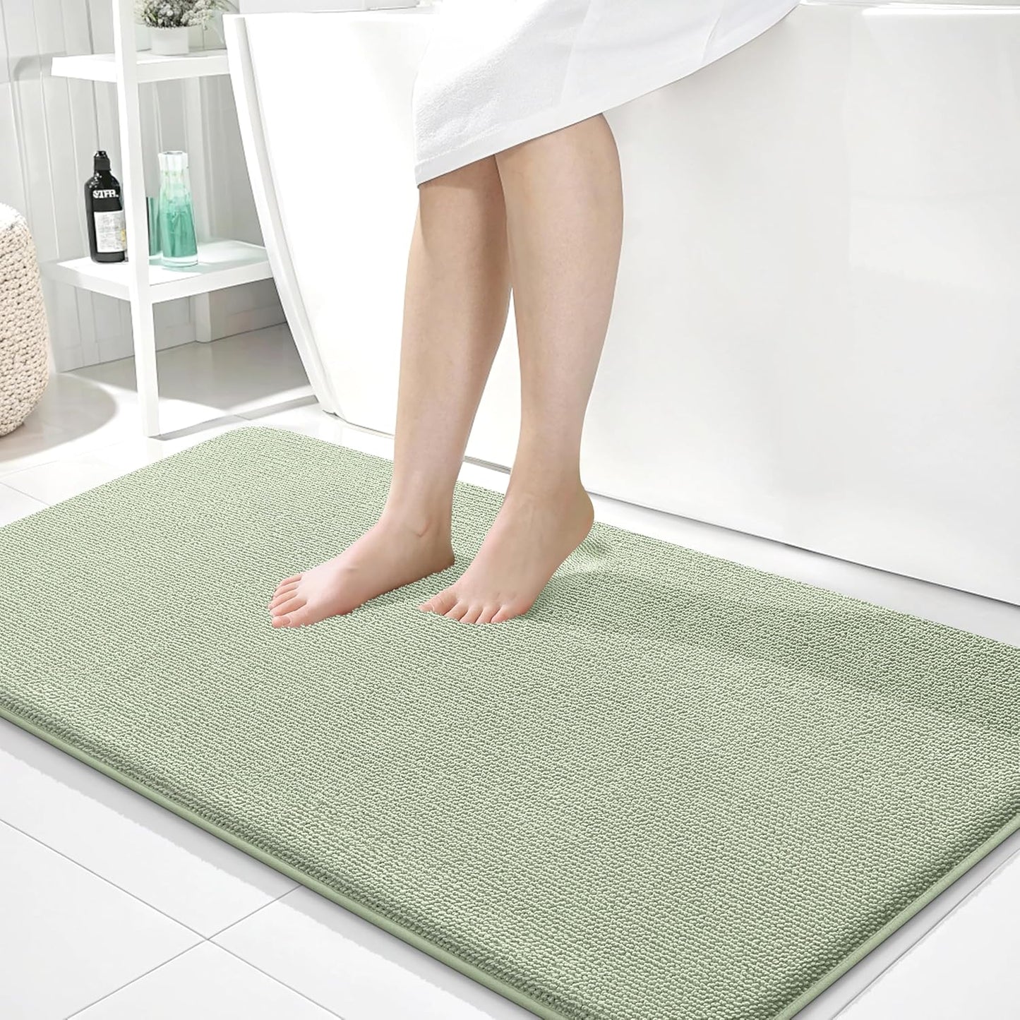 OLANLY Thick Memory Foam Bath Mat Rug 44x24, Extra Soft Absorbent Bathroom Rug, Quick Dry Bath Mats, Non-Slip, Machine Washable Carpet for Bathroom, Tub and Shower, Home Decor Accessories, Sage Green