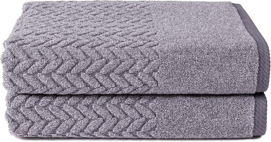 Texere 100% Organic Cotton Jacquard 650 GSM Premium Bath Towel Sets - Extra Absorbent Quick Dry and Soft (Cable, Granite, 2 Bath Towels)