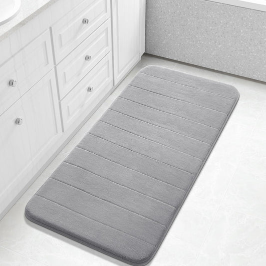 Yimobra Long Bath Mat 44"x24", Super Soft Quick Dry Memory Foam Bathroom Rug, Water Absorbent, Non Slip Backing Machine Washable for Tub Shower, Thick Comfort Support, Gray
