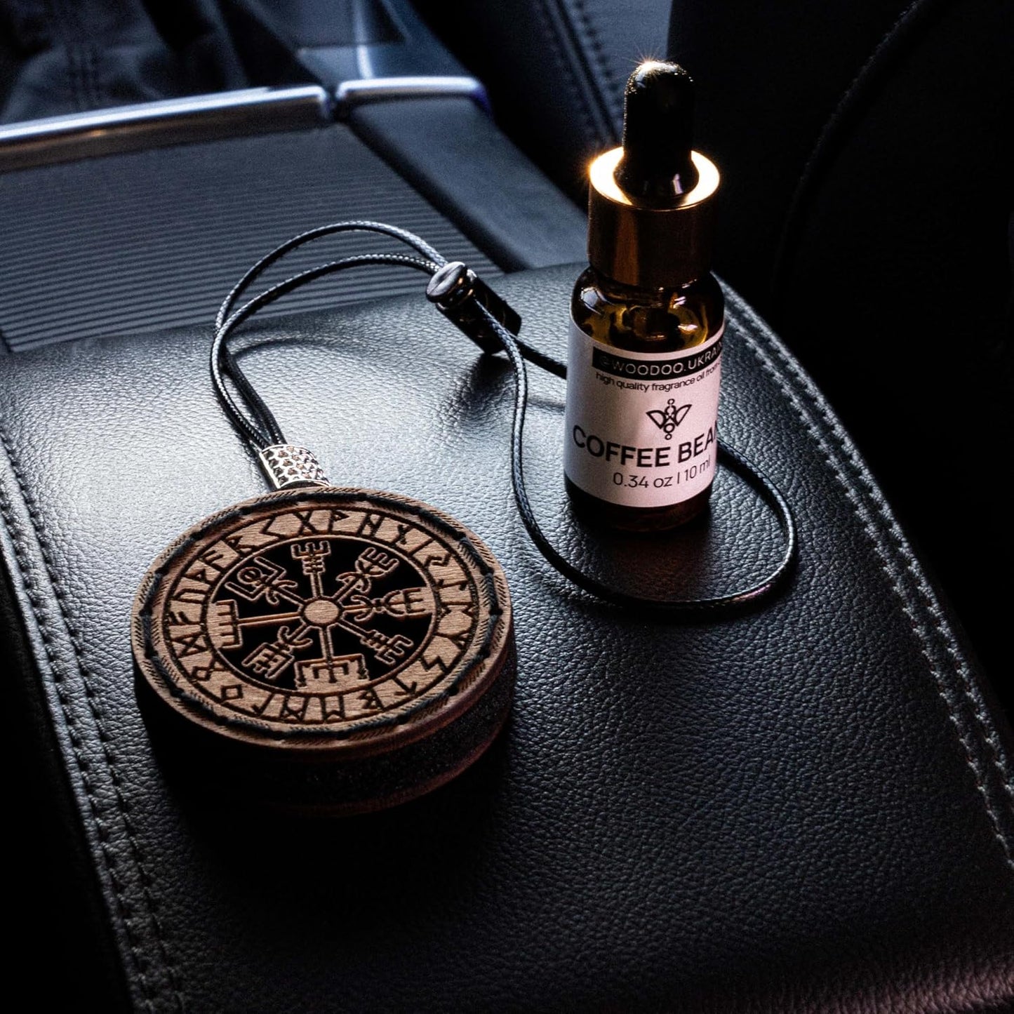 Wood Car Air Freshener — Handmade Car Air Freshener — Vegvisir Designed Fragrance Oil Diffuser in Wooden Gift Box — Aromatherapy Gift Set with diAquatoria Fragrance Oil - 10 ml