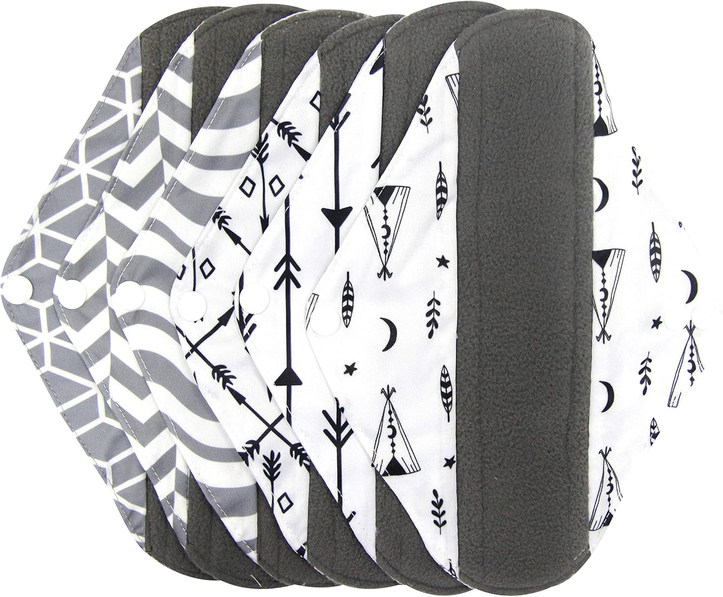 7pcs Set 1 pc Mini Wet Bag +6pcs Absorbent Reusable Sanitary Pads/Washable Cloth Menstrual Pads (L,Grey)