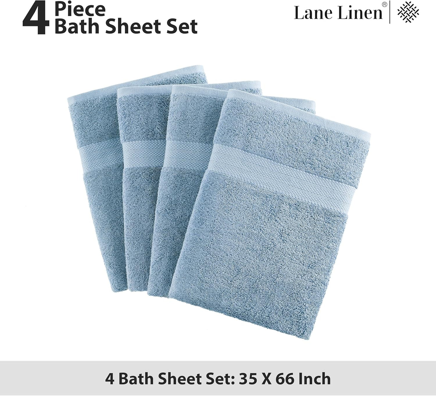 LANE LINEN 100% Cotton 4 Pack Bath Sheets (35"x66") - Ring Spun Cotton Extra Large Bathroom Towels - Quick Dry, Soft & Absorbent Oversized Bath Towels - Machine Wash in Cold Water - Cerulean Blue