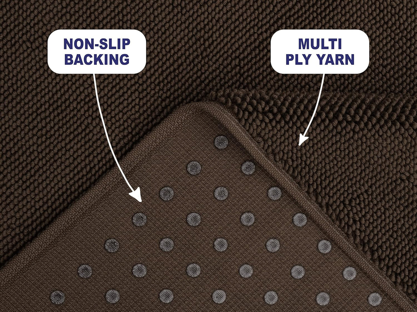 American Soft Linen Bath Rug, 20 in 34 in 100% Cotton Bath Mats Rugs for Bathroom, Slip Reducer Washable Shaggy Form Area Rugs, Brown Bath Rug