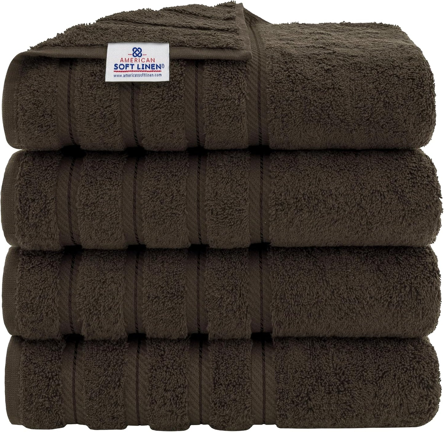American Soft Linen Luxury 4 Piece Bath Towel Set, 600 GSM 100% Cotton Turkish Bath Towels for Bathroom, 27x54 in Extra Large Bathroom Shower Towels, Brown