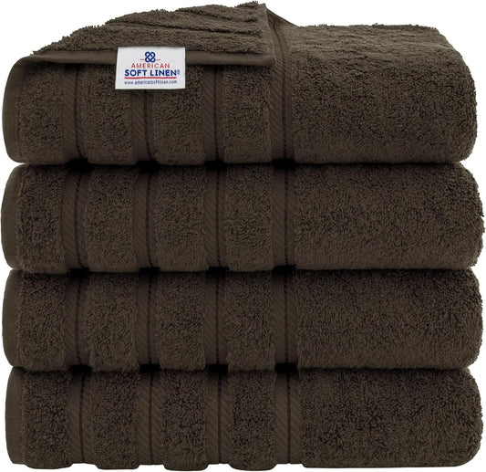 American Soft Linen Luxury 4 Piece Bath Towel Set, 600 GSM 100% Cotton Turkish Bath Towels for Bathroom, 27x54 in Extra Large Bathroom Shower Towels, Brown