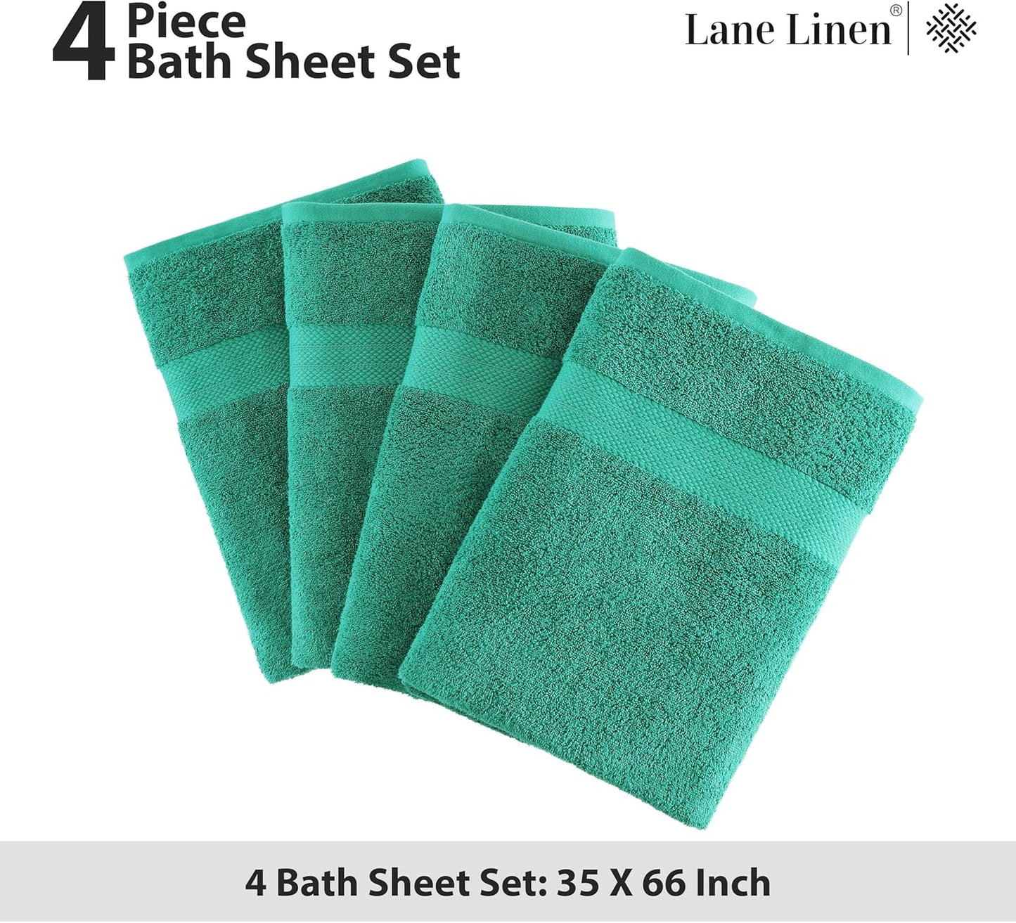 LANE LINEN 100% Cotton Oversized Bath Towels Set of 4 (35"x66") - Ring Spun Cotton Oversized Towels - Quick Dry, Soft & Absorbent Extra Large Bath Towel Set - Dorm Essentials for Girls - Emerald