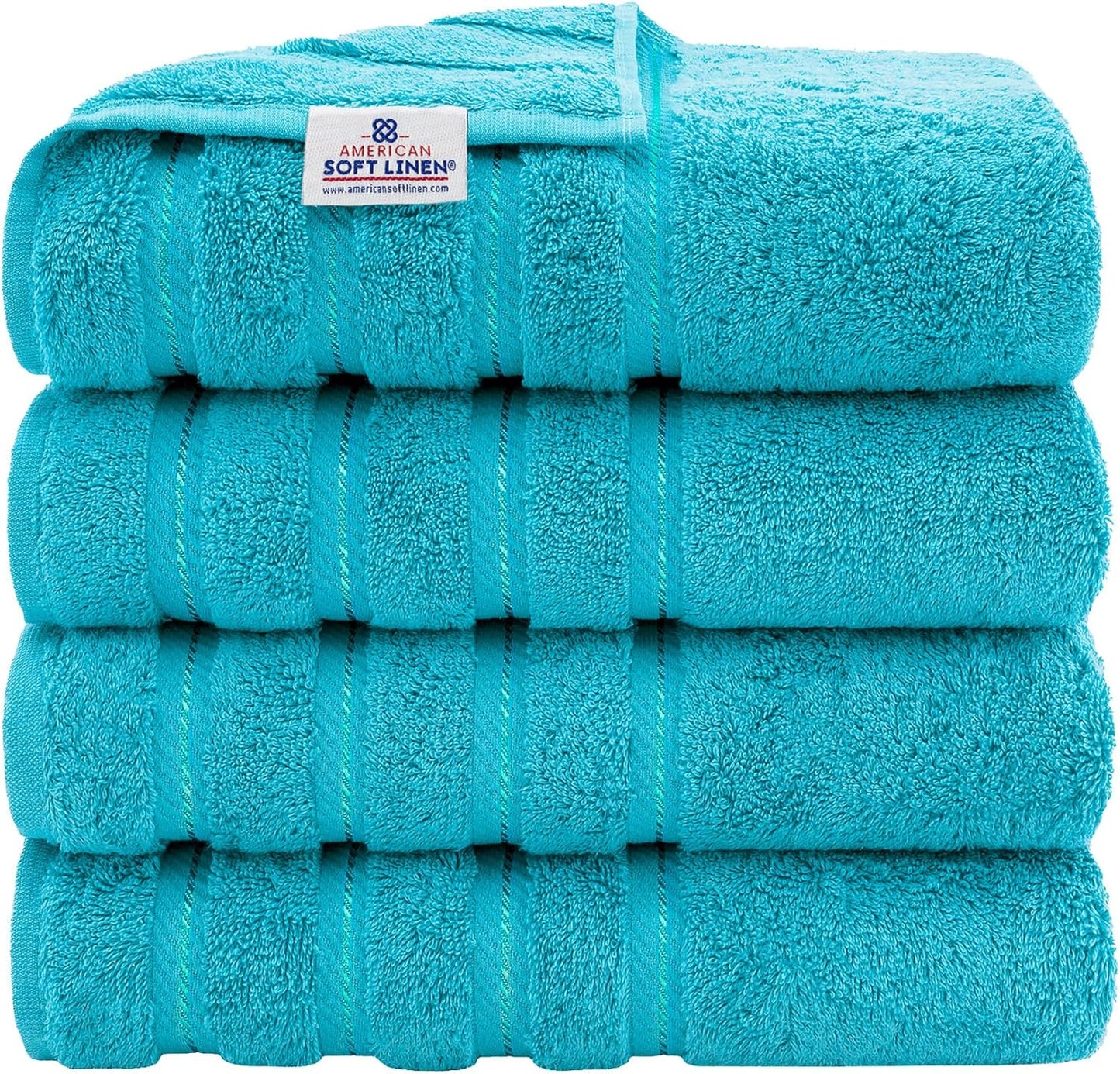 American Soft Linen Luxury 4 Piece Bath Towel Set, 600 GSM 100% Cotton Turkish Bath Towels for Bathroom, 27x54 in Extra Large Bathroom Shower Towels, Aqua Blue