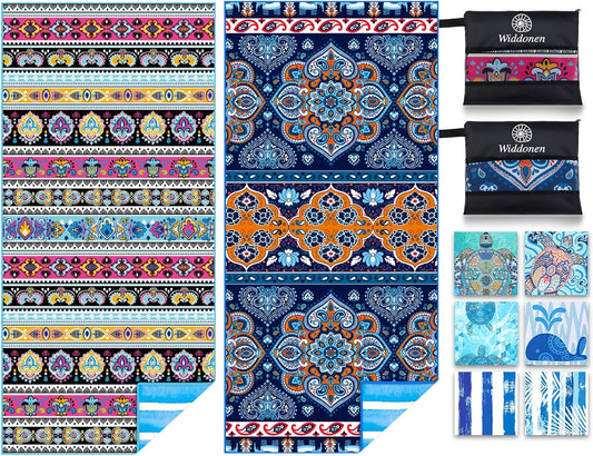 2 Pack Microfiber Lightweight Beach Towel Sand Free Quick Dry Absorbent Thin Compact Towels for Swimming Pool Camping Beach Accessories Large Easy Pack Travel Things for Vacation Essentials Gift