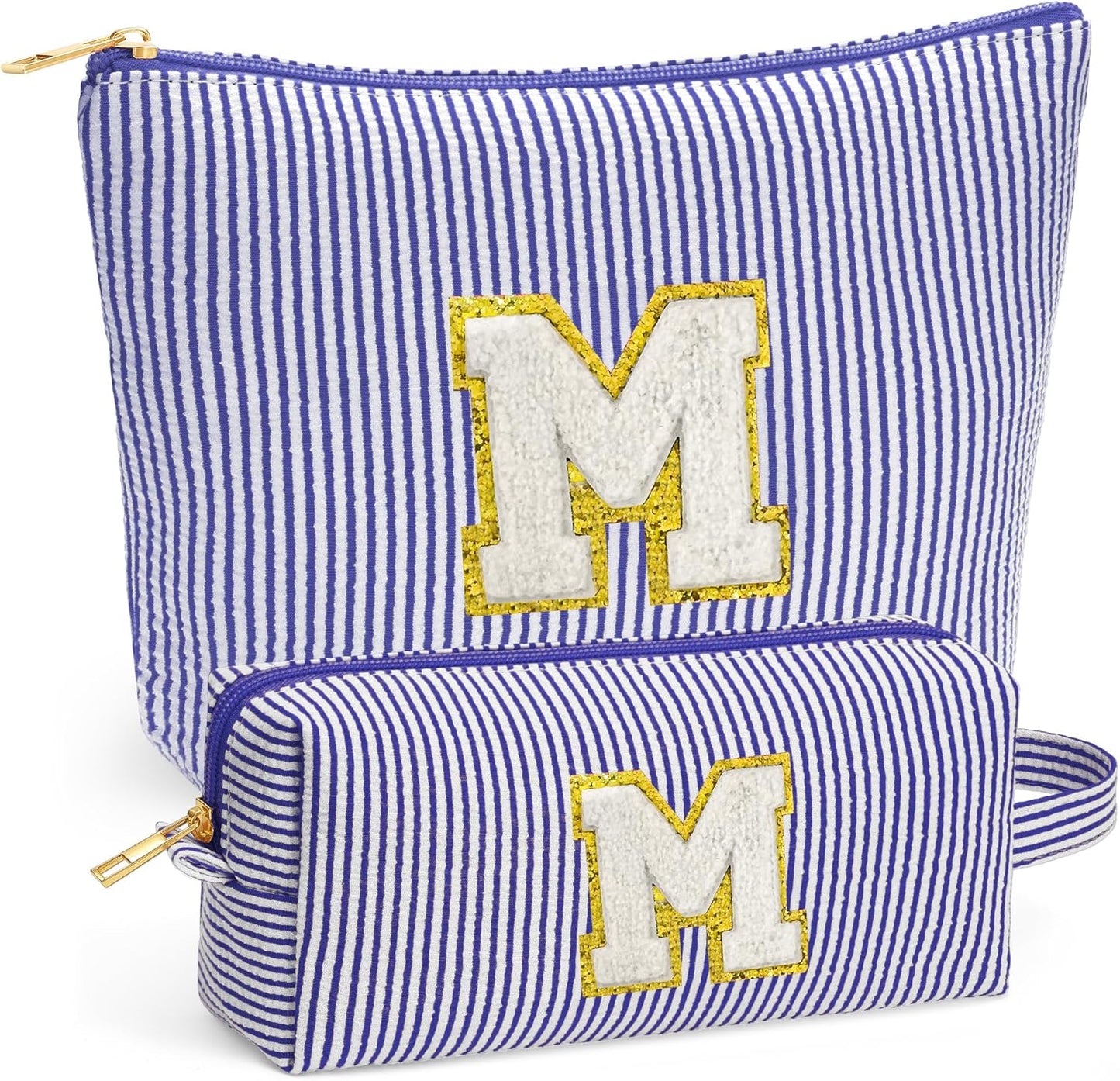 Initial Cosmetic Bag Set - Travel Bag Makeup Pouch, Makeup Bag with Zipper Make up Kit Preppy Stuff Birthday Gifts for Women Travel Essentials Travel Bag, Blue Letter M