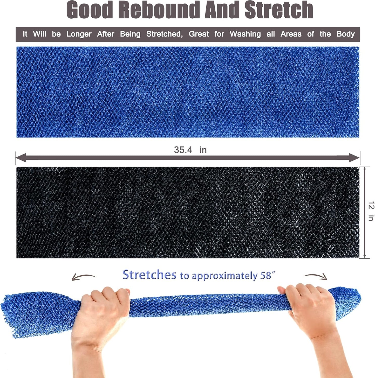 African Net Sponge, 2 Pieces Exfoliating Premium Nylon Bathing/Wash Net for Daily Back Body Scrub Scrubber Shower Net (Black, Blue) …