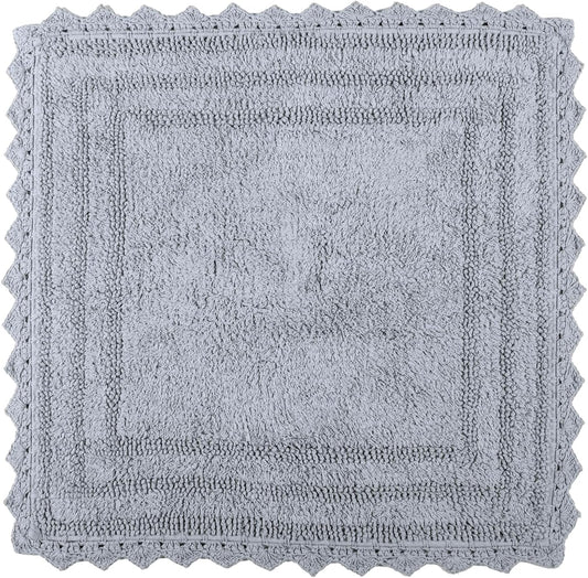 RAJRANG Bathroom Rug for Kitchen and Spa with Crochet Pattern Cotton Absorbent Soft Reversible Bath Mat Light Grey Square 24 Inches