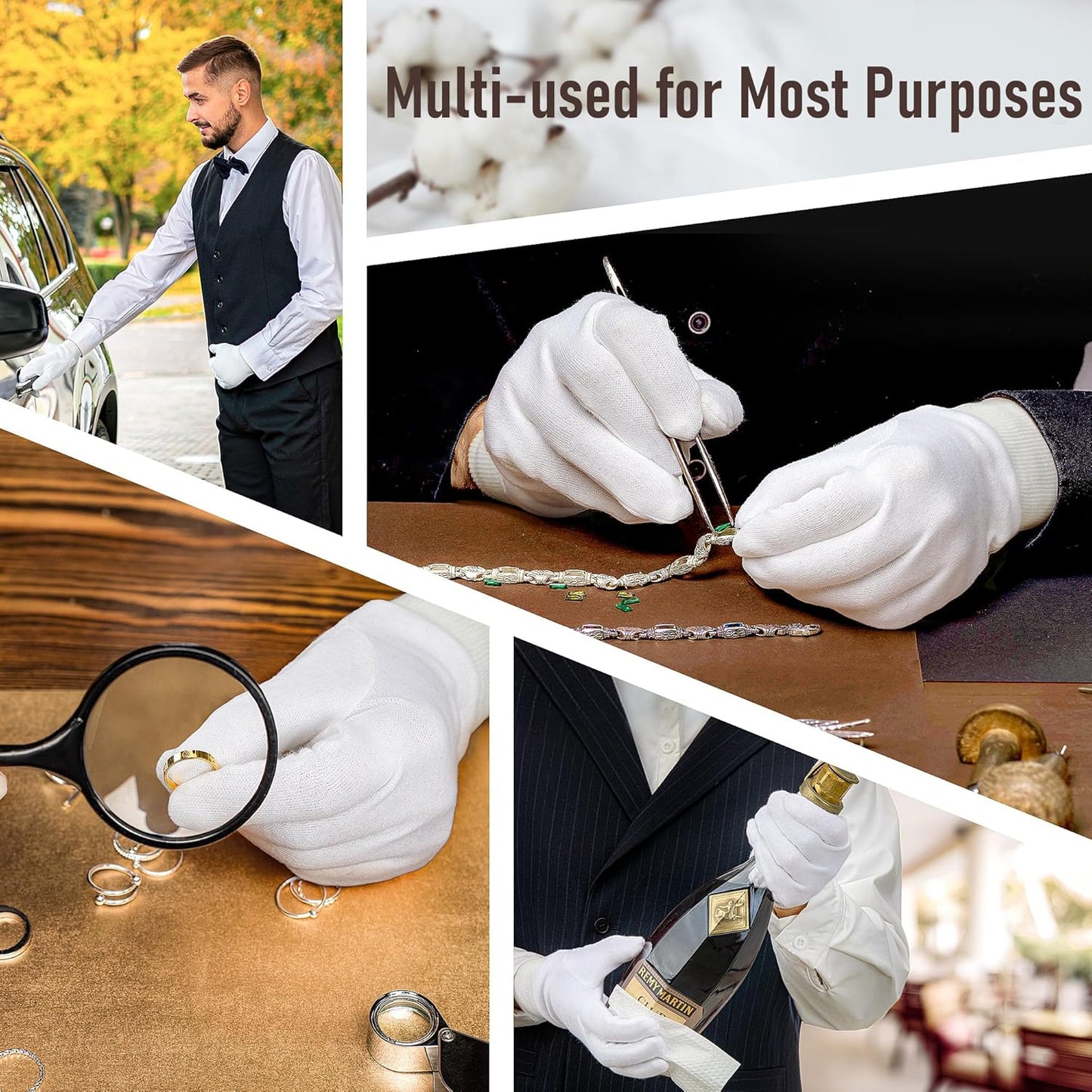 COOLJOB 4 Pairs Soft Moisturizing Cotton Gloves Set with Stretch Elastic Cuff, Overnight Lotion Sleeping Gloves for Dry Hands, Eczema Skin, Beauty Women SPA Essentials, XSmall, White