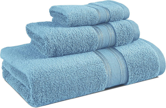 LANE LINEN Luxury Bath Towels Set - 3 Piece 100% Cotton Bathroom Towels, Quick Dry, Extra Aborbent, Super Soft Towels Set 1 Hand Towel, 1 Wash Cloths, 1 Bath Towel, Blue