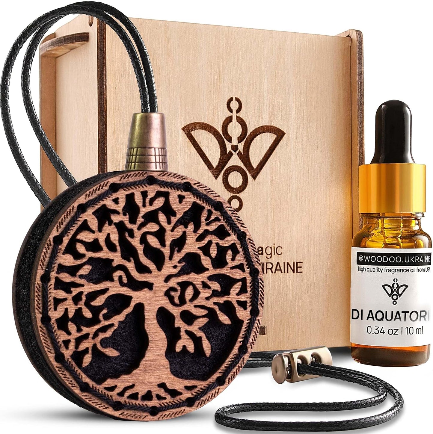 Wood Car Air Freshener — Handmade Car Air Freshener — Tree Of Life Designed Fragrance Oil Diffuser in Wooden Gift Box — Aromatherapy Gift Set with diAquatoria Fragrance Oil - 10 ml