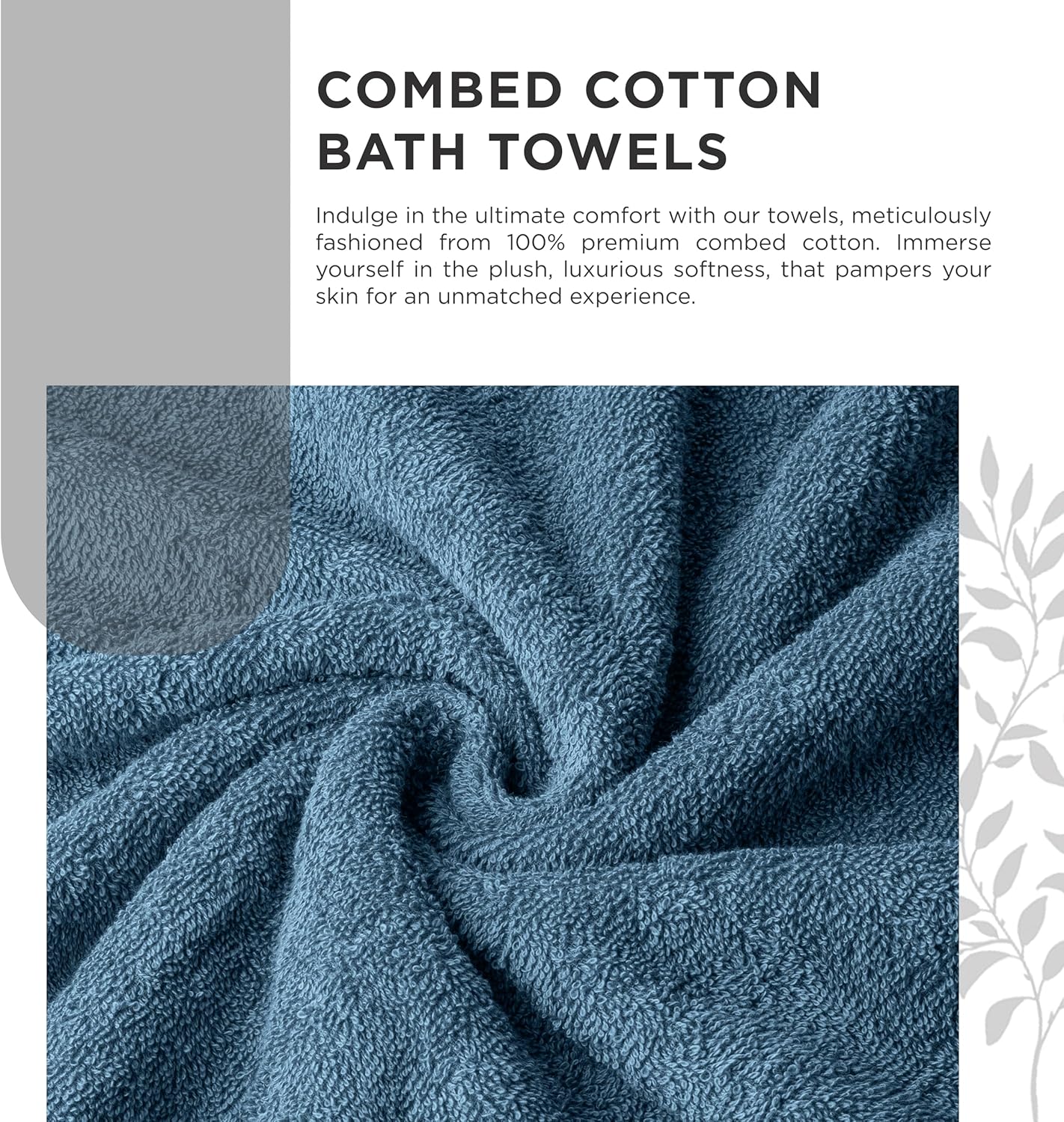 600 GSM 100% Cotton Bath Towels, Blue, Set of 4, Highly Absorbent, Plush, Soft, Quick Dry, 4 Pieces Combed Cotton Luxury Towels for Hotels, Spa, Salon, Bathroom, Dorm, Pack of 4