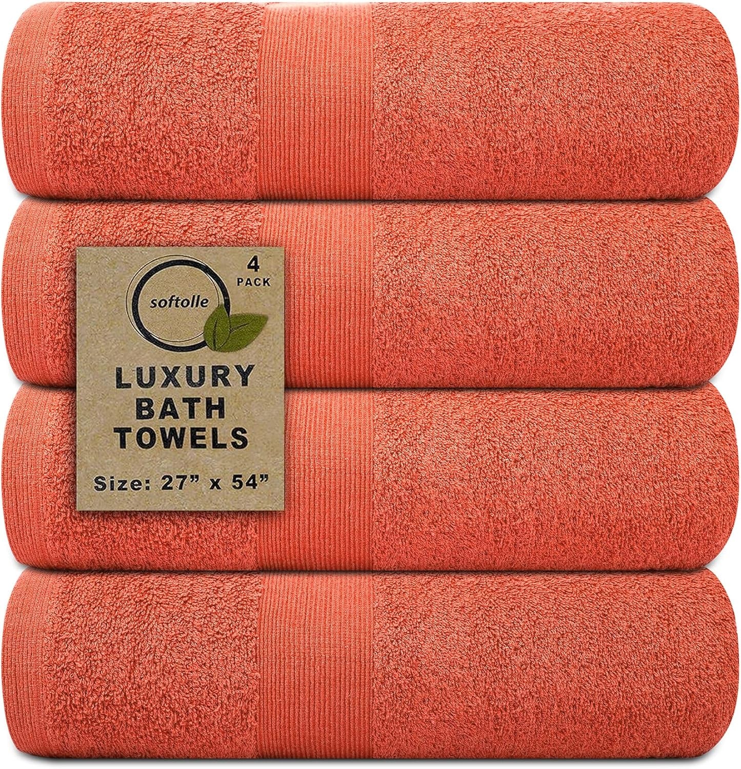 Softolle Luxury Bath Towels Set of 4 (27” x 54”) | Towels for Bathroom | Super Soft | Highly Absorbent Towels for Home, Spa, Gym (Coral)