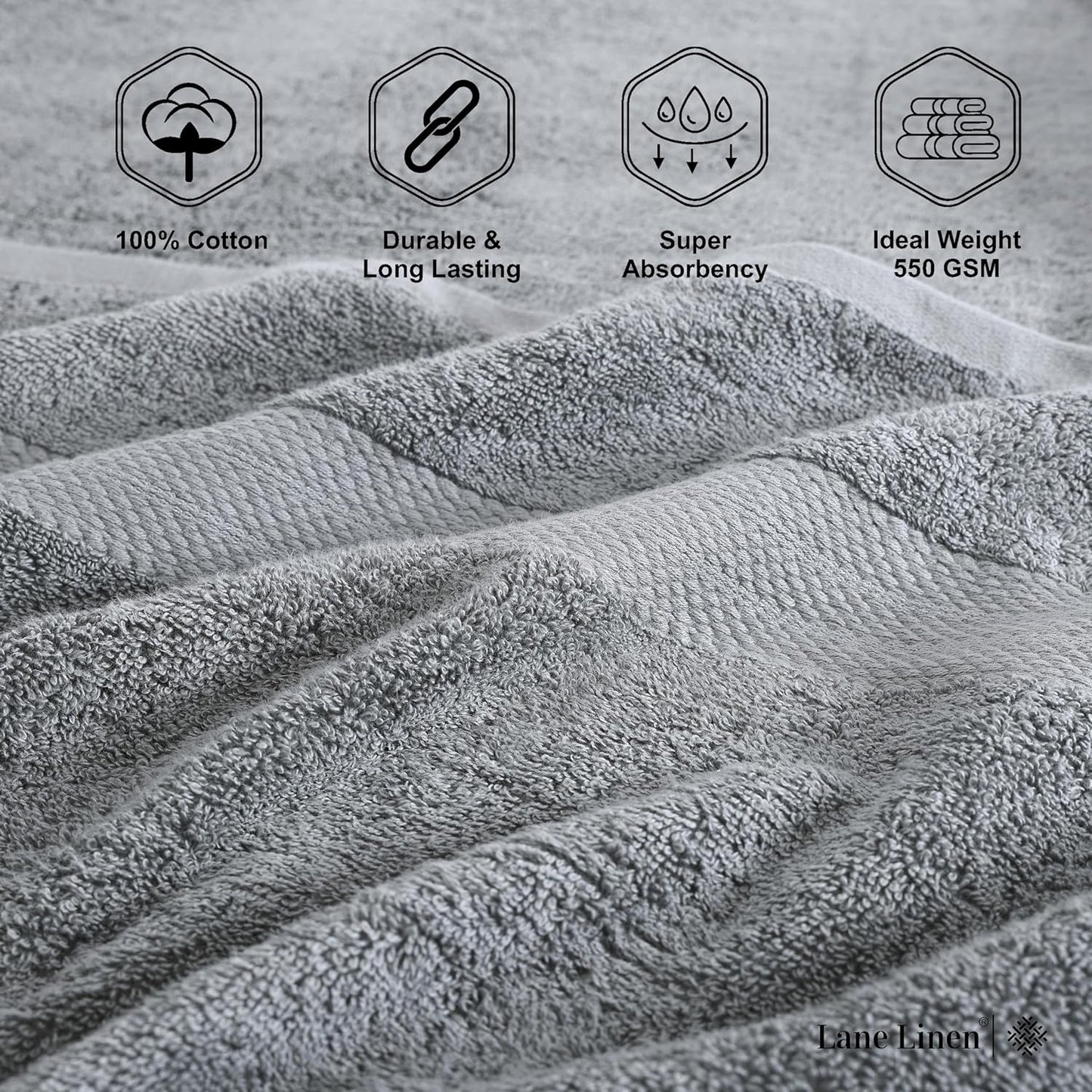 LANE LINEN 100% Cotton Oversized Bath Towels Set of 2 (35"x66") - Ring Spun Cotton Oversized Towels - Quick Dry, Soft & Absorbent Extra Large Bath Towel Set - Dorm Essentials for Girls - Space Grey