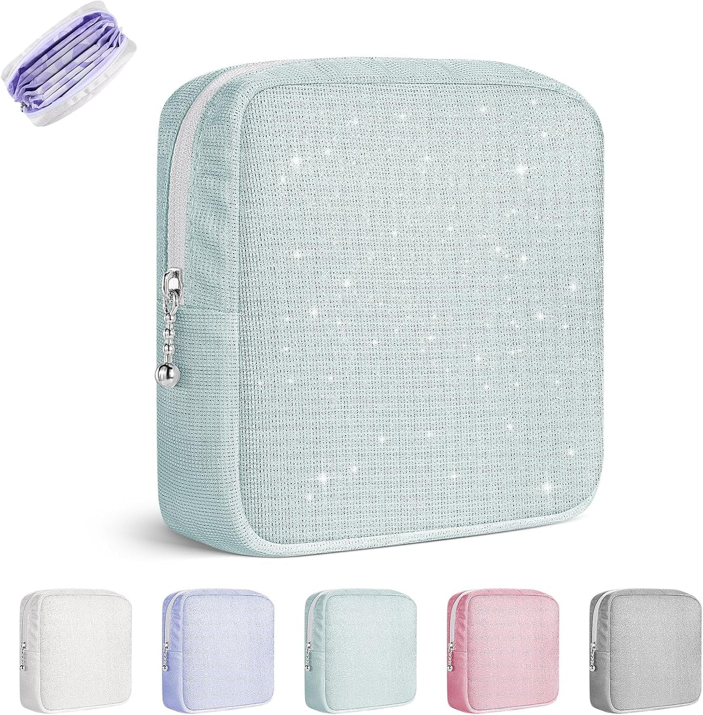 Period Bag for Teen Girls, Canvas Sanitary Napkin Storage Bag with Zipper, Portable Menstrual Pad Bag Tampon Holder for Purse